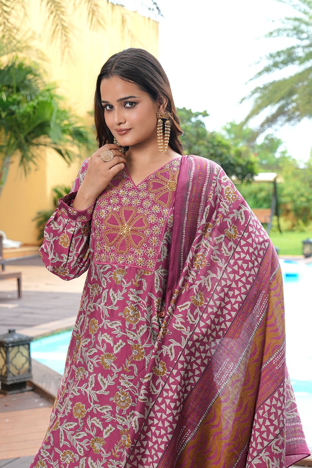 Pink Embroidery With Sequence Work Kurti
