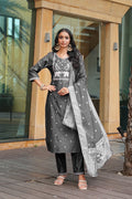 Grey Embroidery With Multi Thread Work Kurti