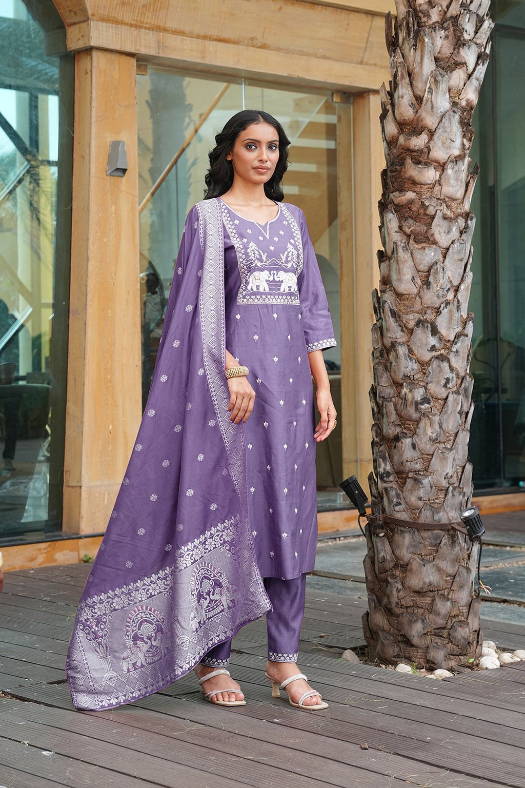 Lavender Embroidery With Multi Thread Work Kurti