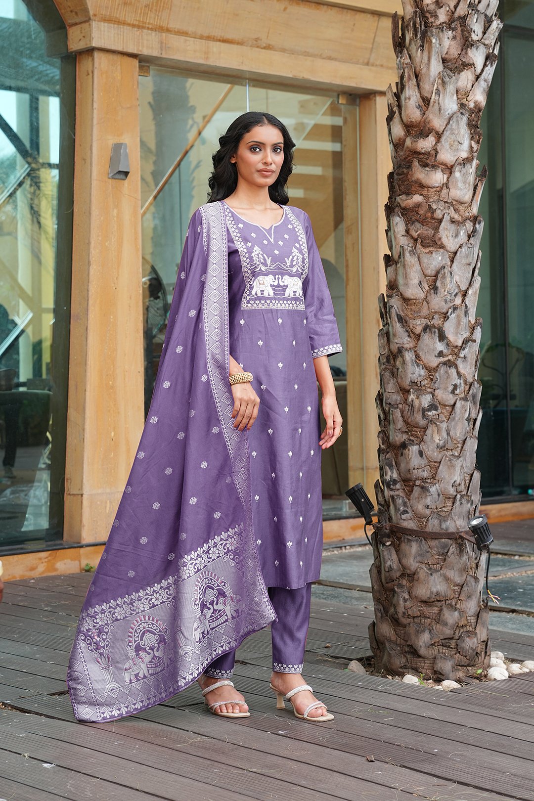 Lavender Embroidery With Multi Thread Work Kurti