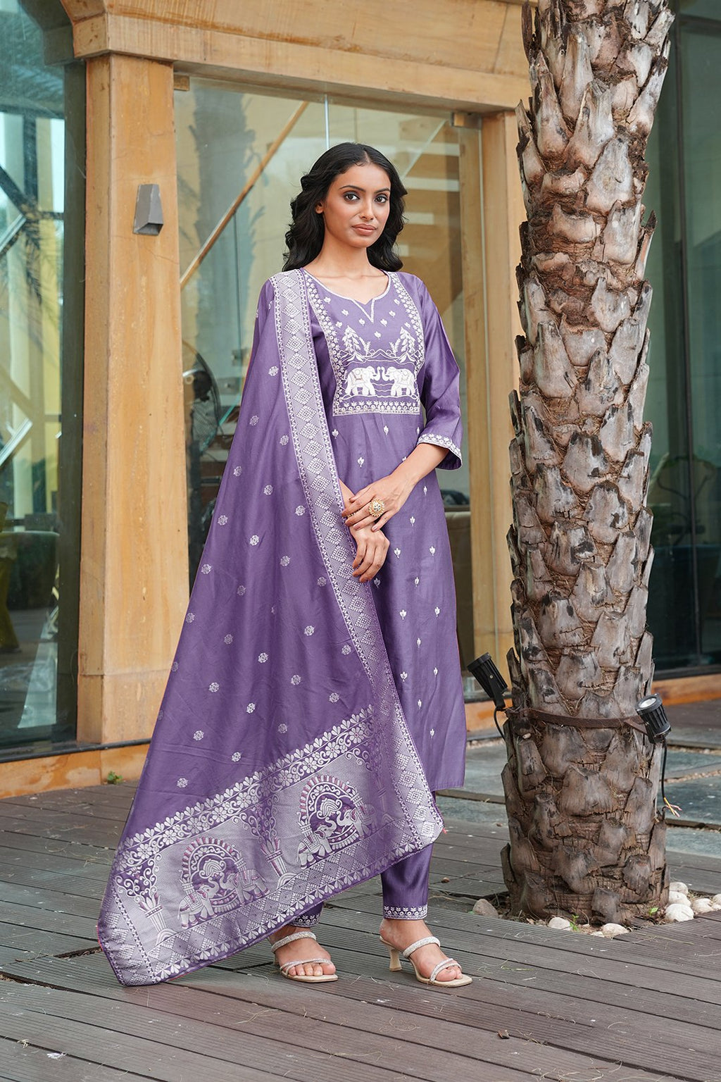 Lavender Embroidery With Multi Thread Work Kurti
