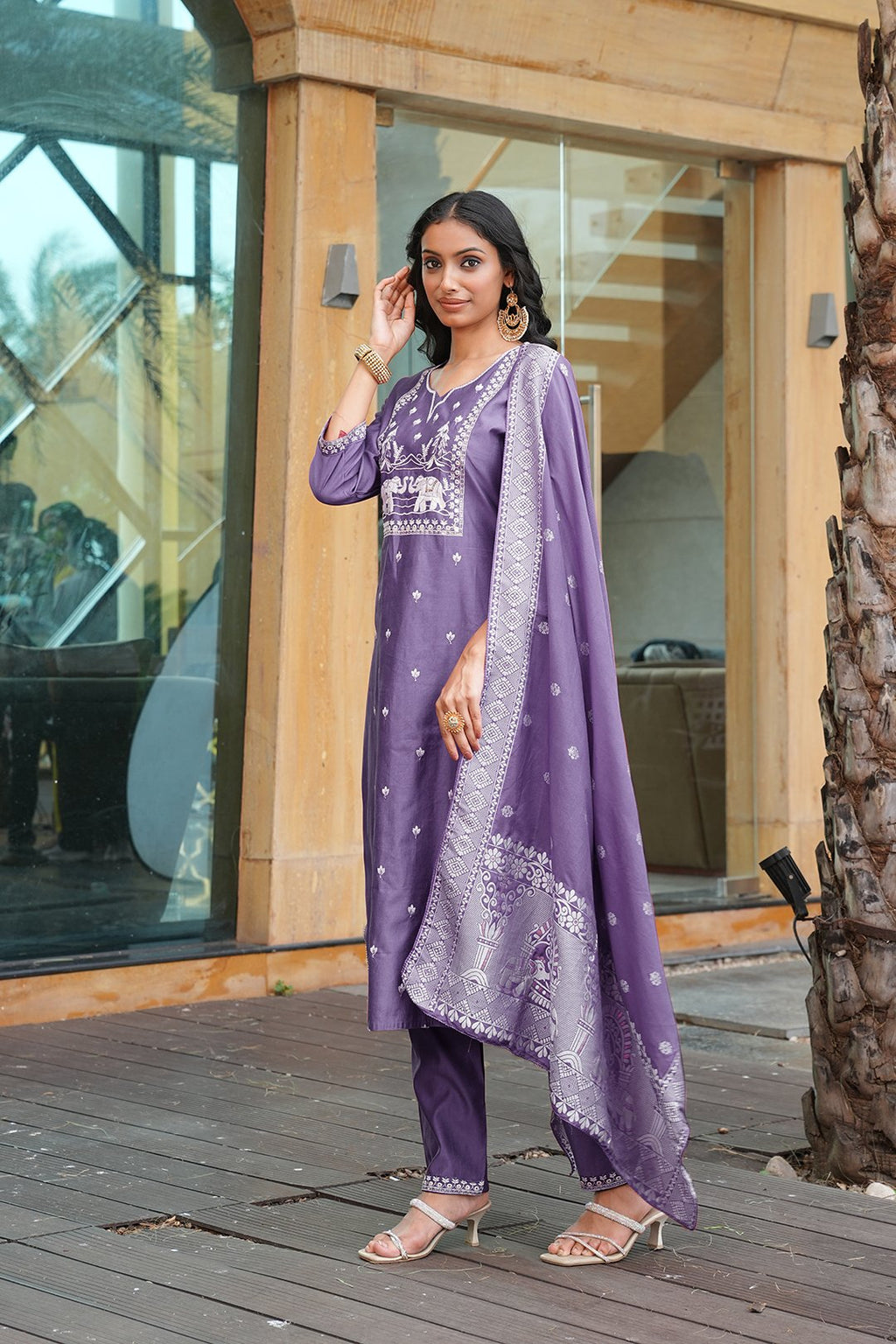 Lavender Embroidery With Multi Thread Work Kurti