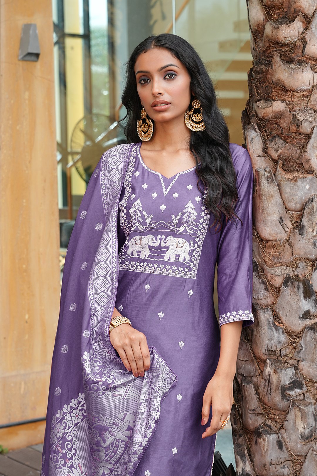 Lavender Embroidery With Multi Thread Work Kurti