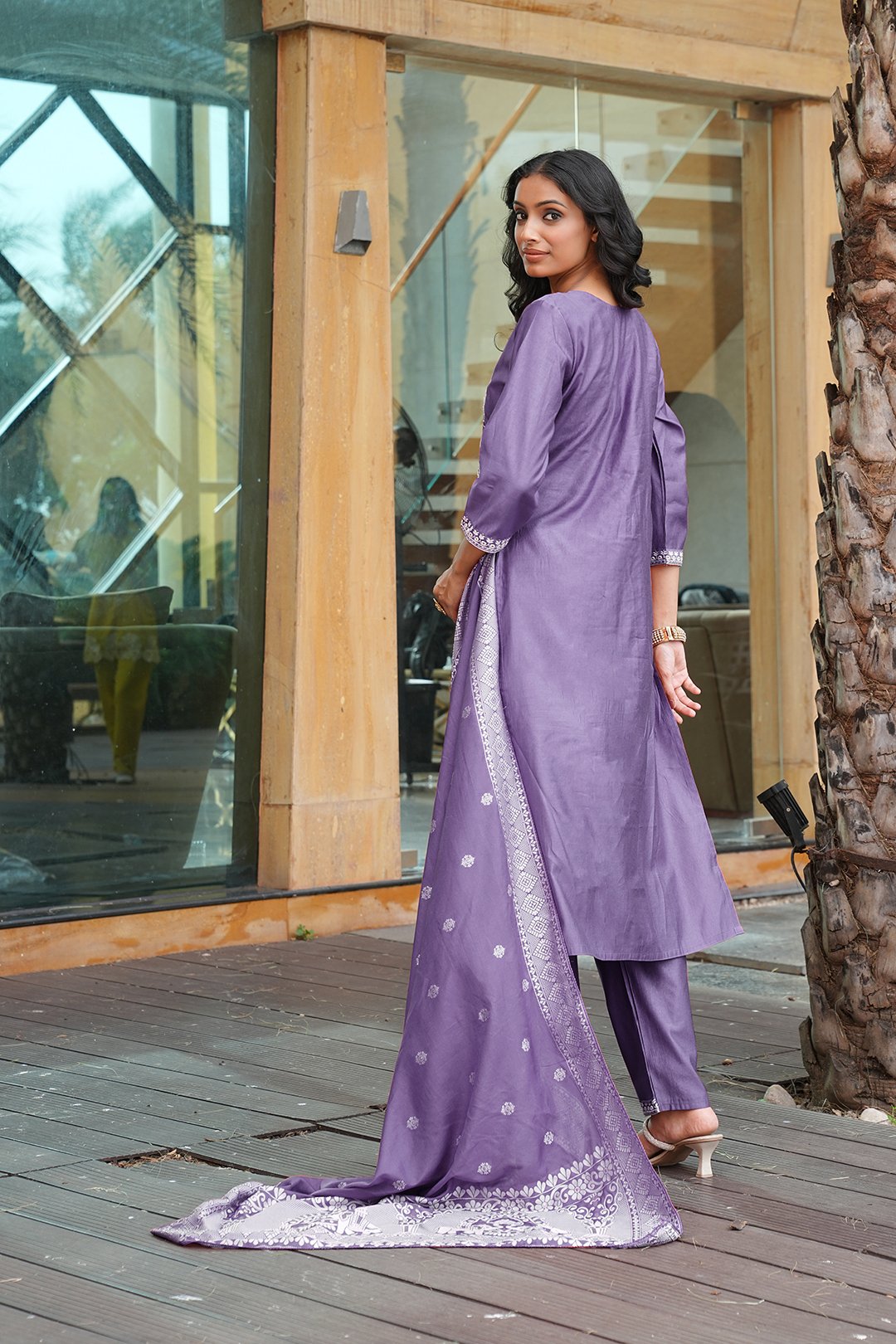 Lavender Embroidery With Multi Thread Work Kurti