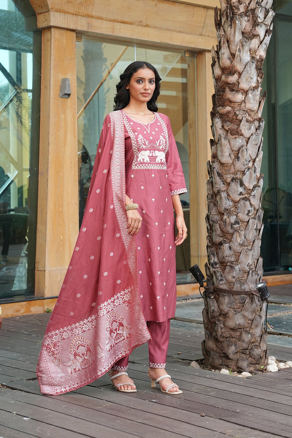 Peach Embroidery With Multi Thread Work Kurti