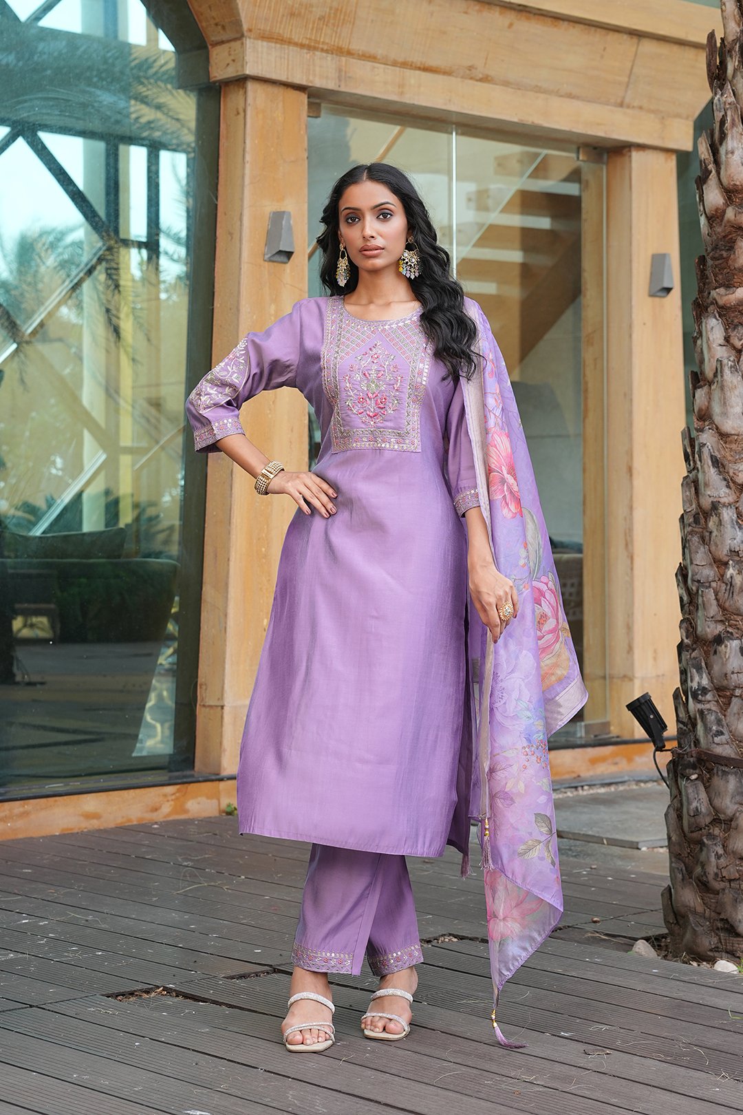Purple Embroidery Work Hand Work Kurti