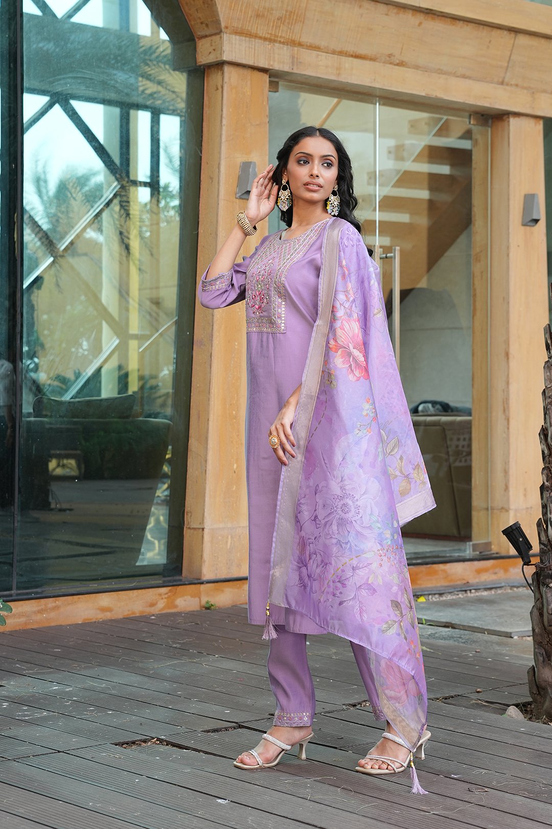 Purple Embroidery Work Hand Work Kurti