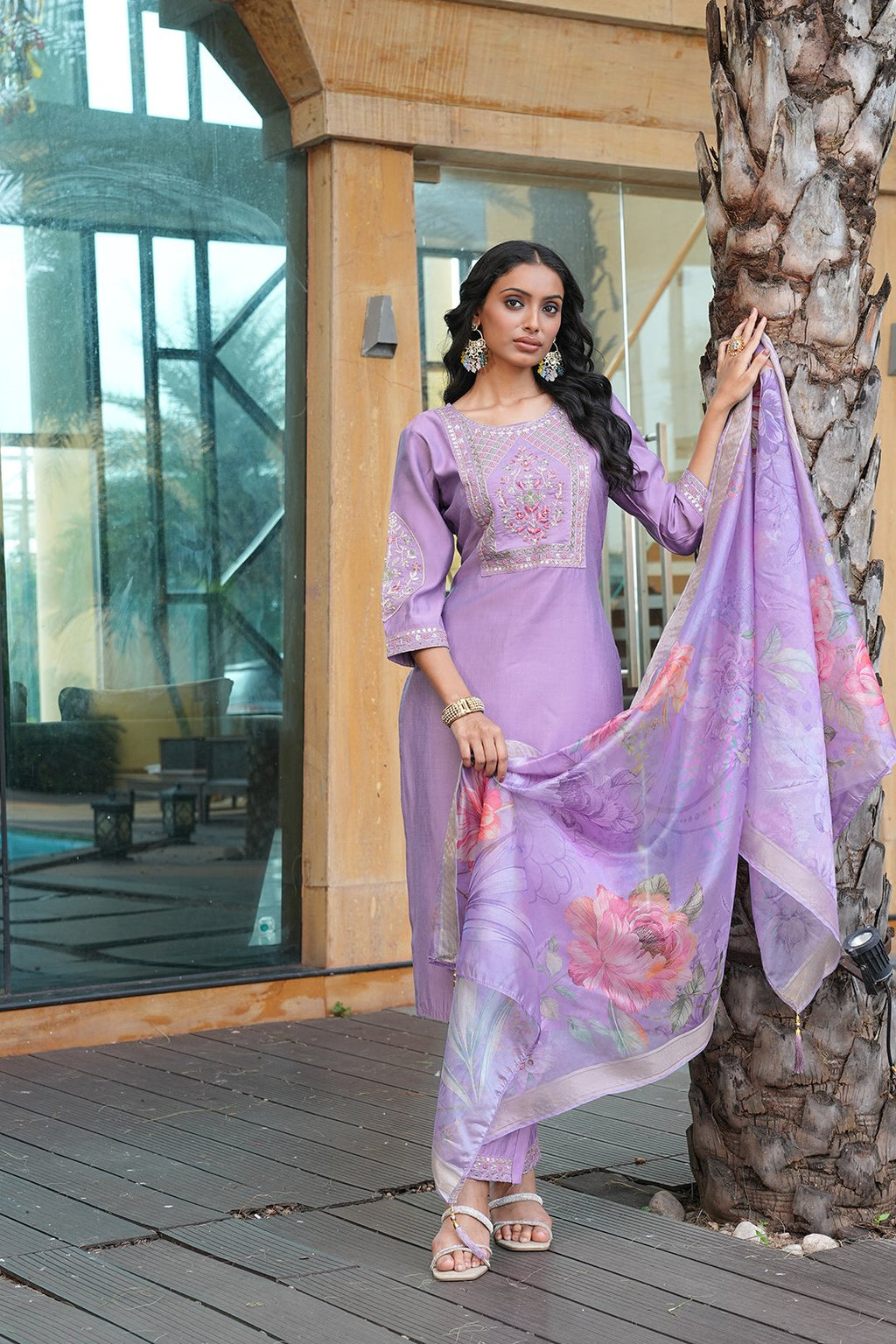 Purple Embroidery Work Hand Work Kurti