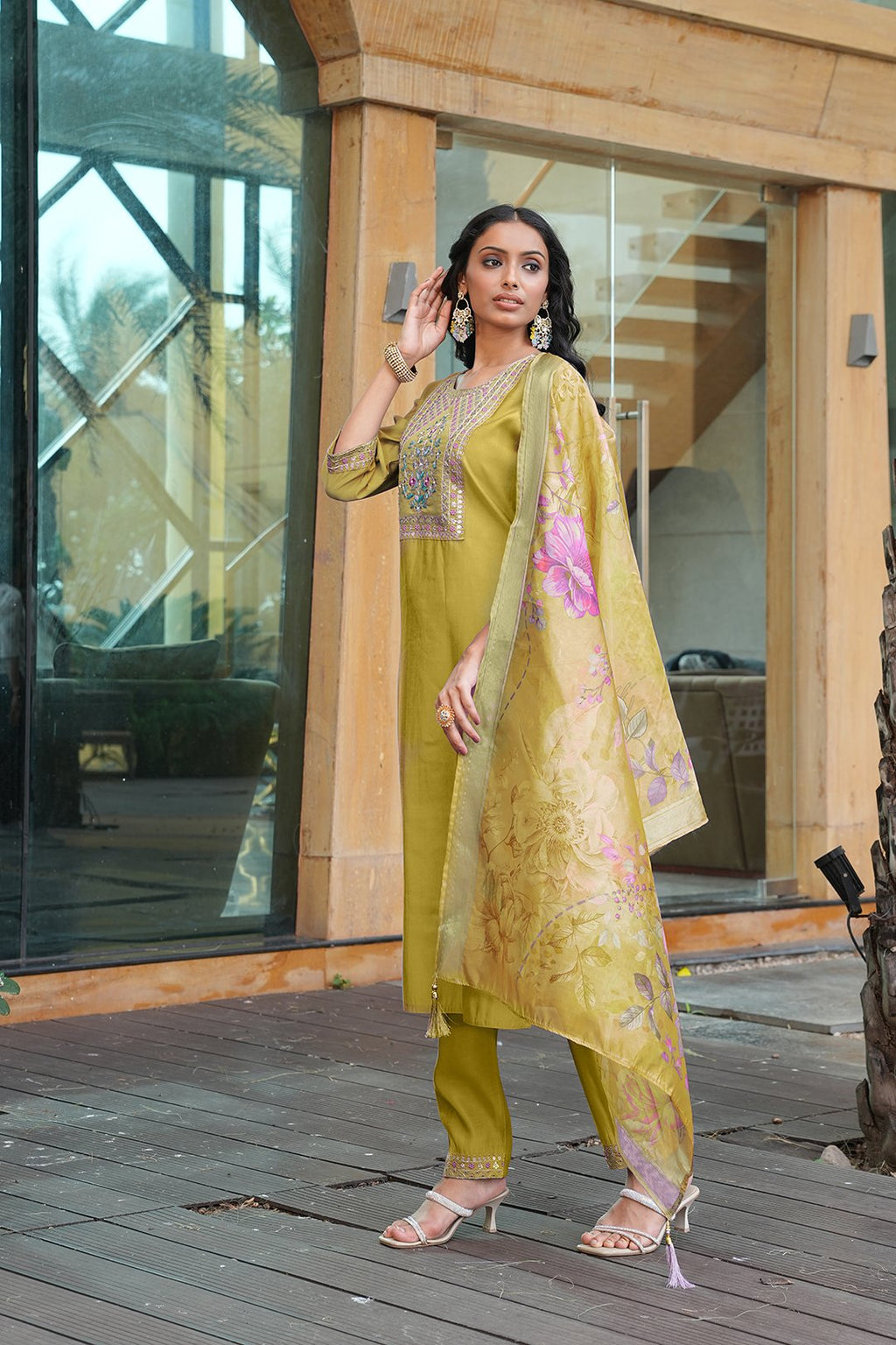 Yellow Embroidery Work Hand Work Kurti