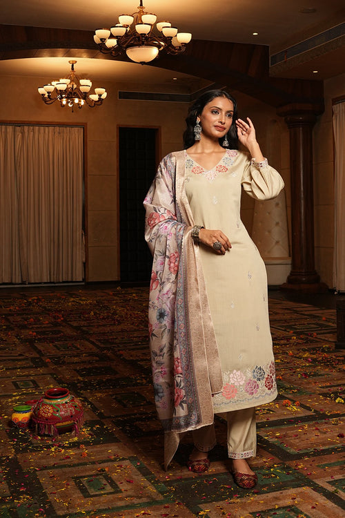 Cream Embroidery Work Hand Work Kurti