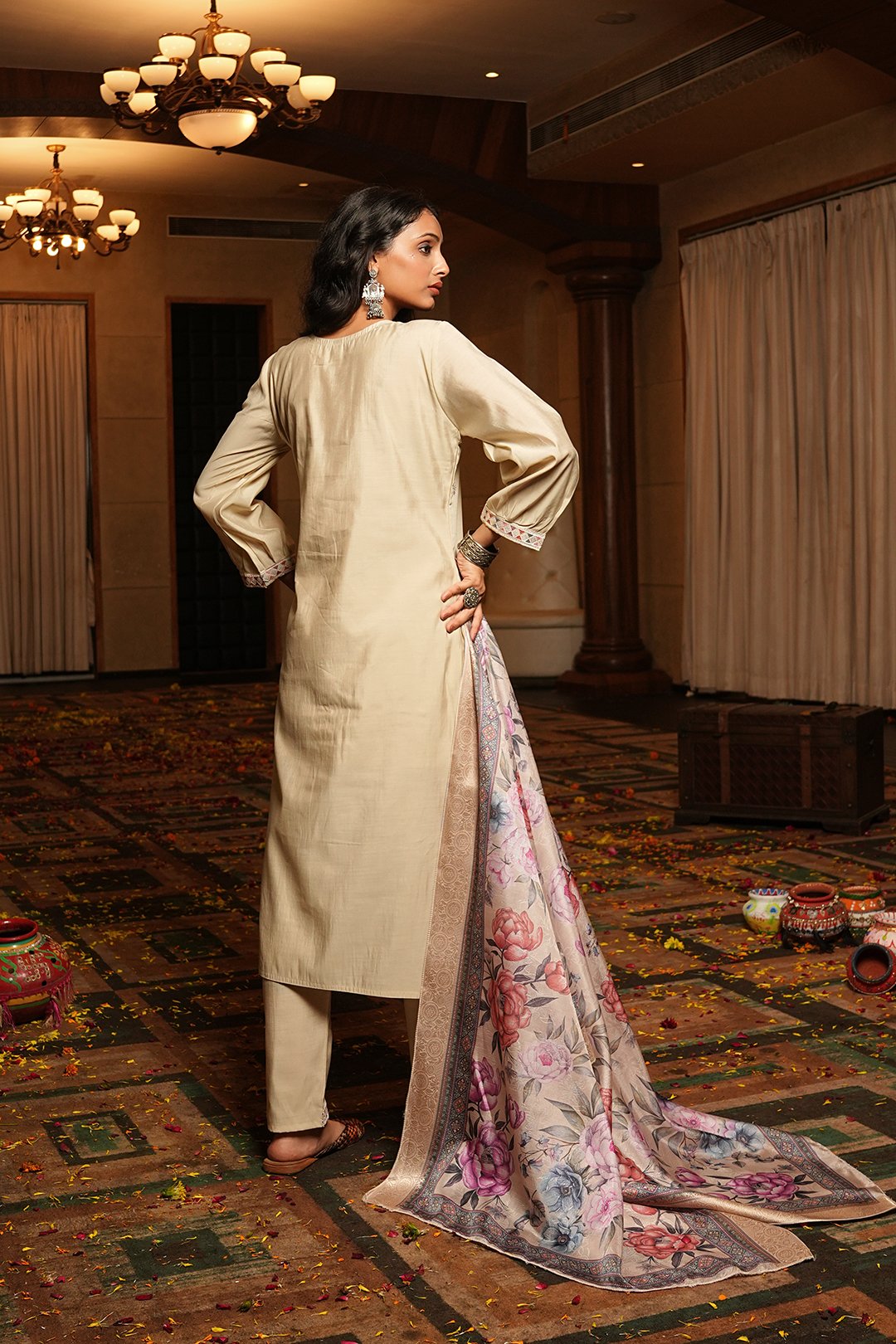 Cream Embroidery Work Hand Work Kurti