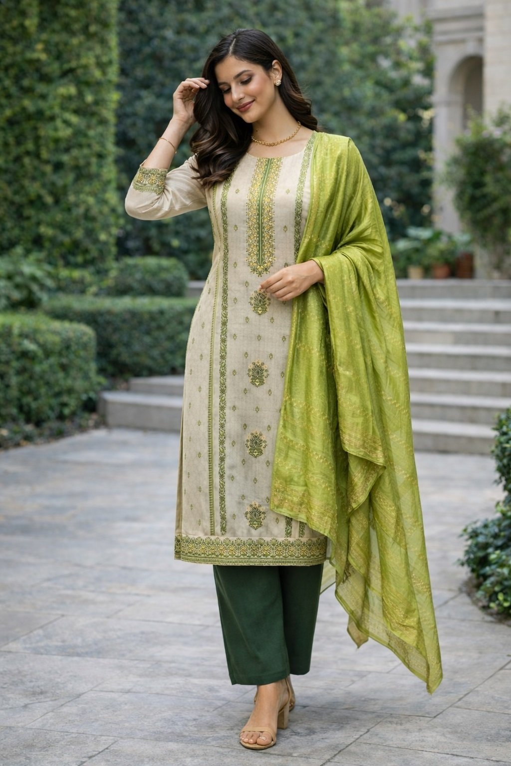 Green Woven/printed Pattern Kurti