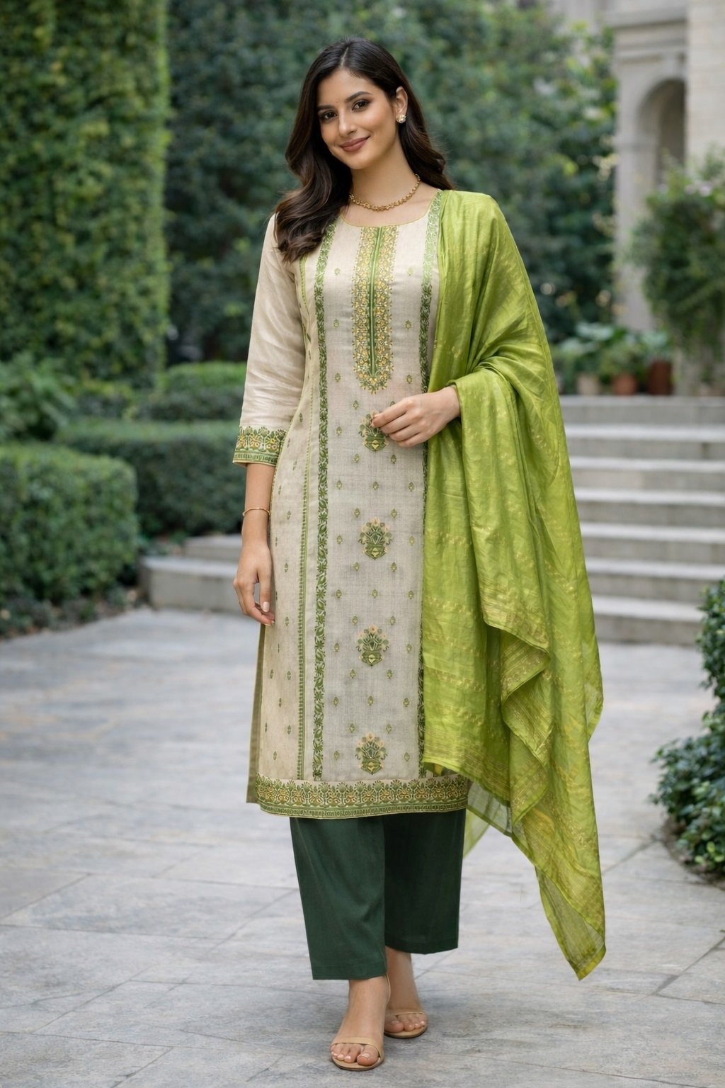 Green Woven/printed Pattern Kurti