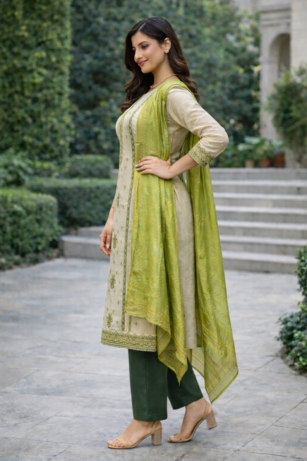 Green Woven/printed Pattern Kurti