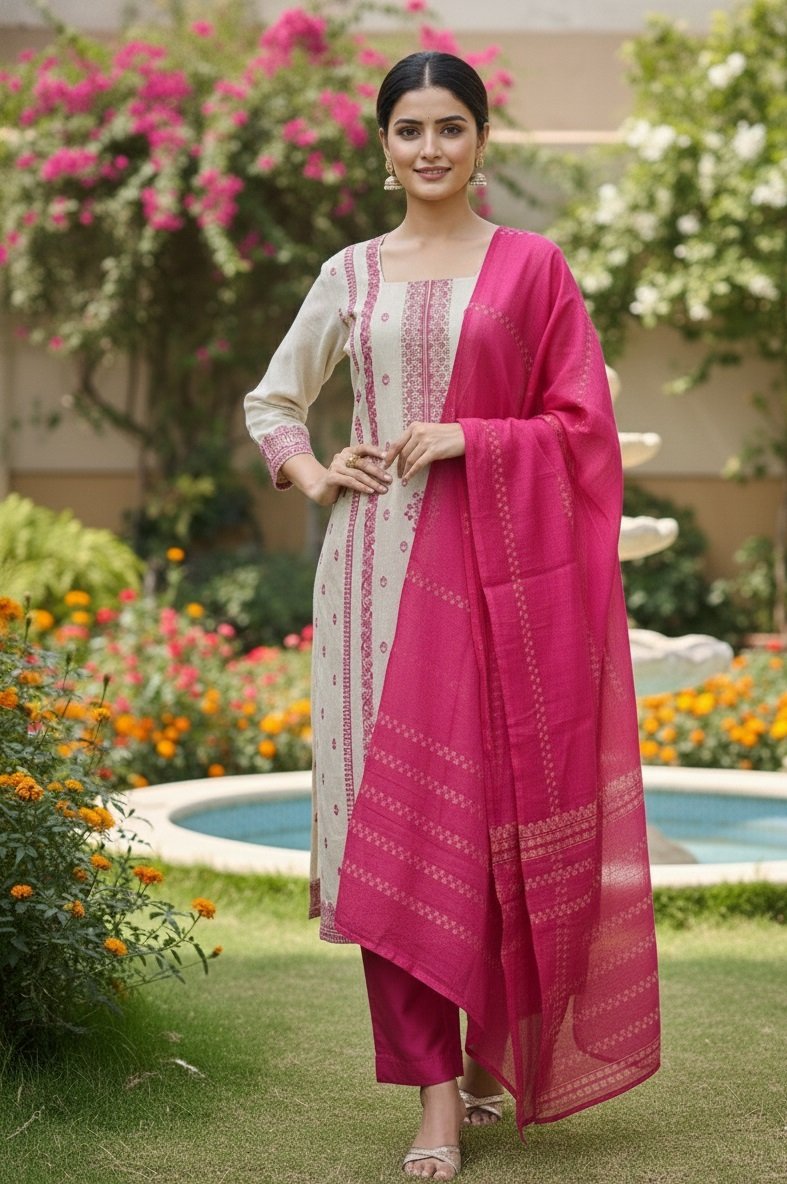 Pink Woven/printed Pattern Kurti