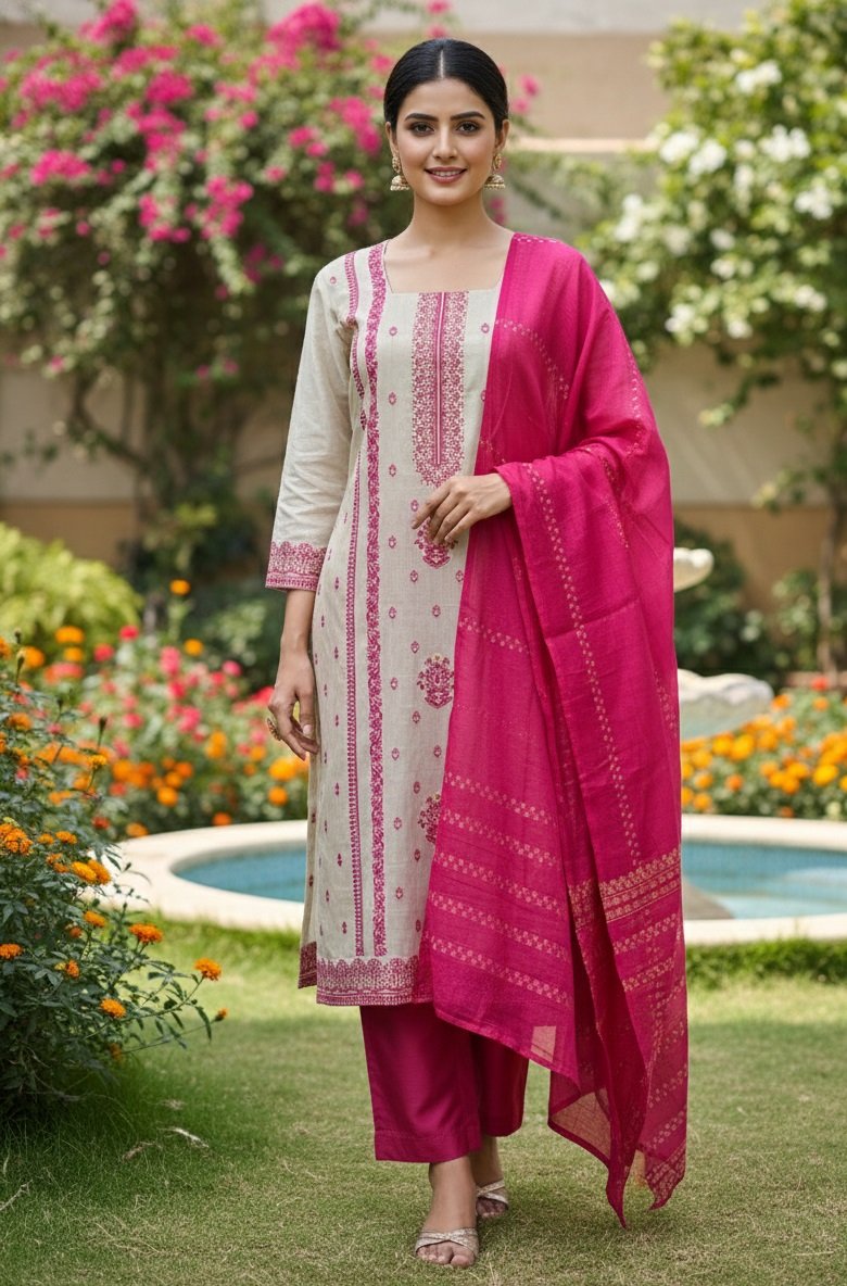 Pink Woven/printed Pattern Kurti