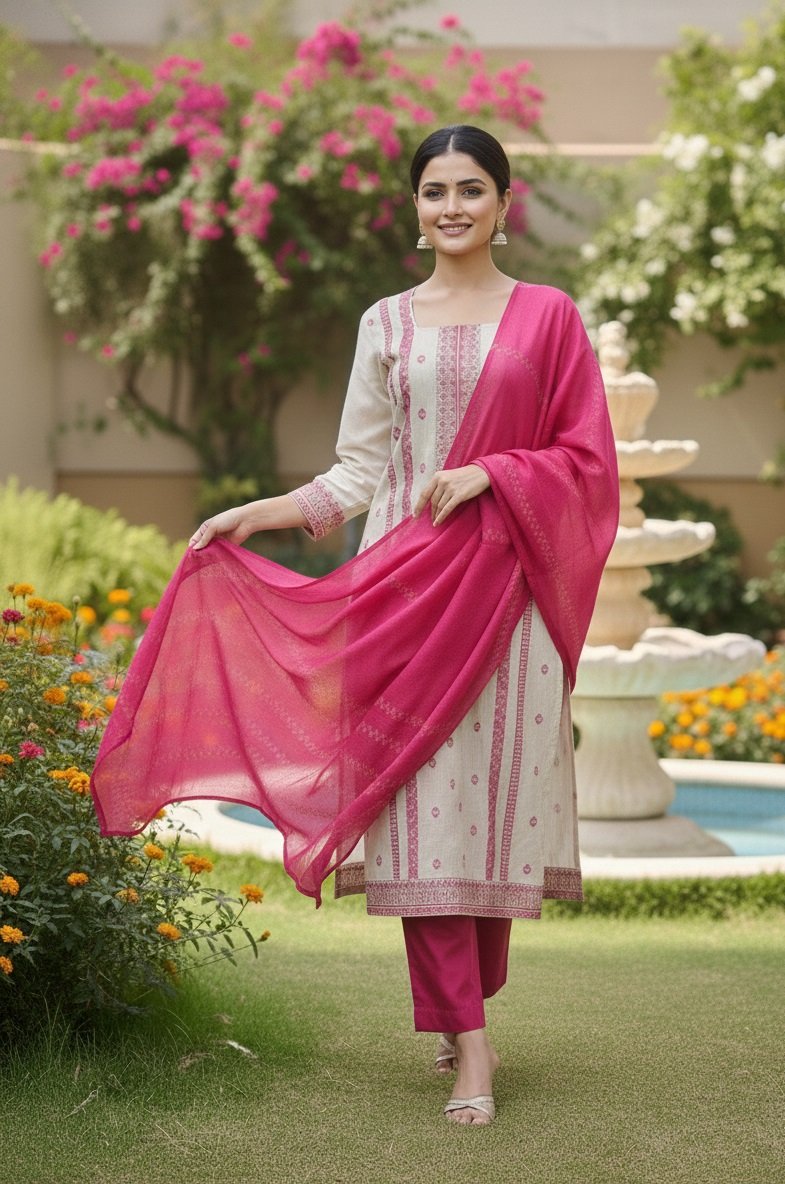Pink Woven/printed Pattern Kurti