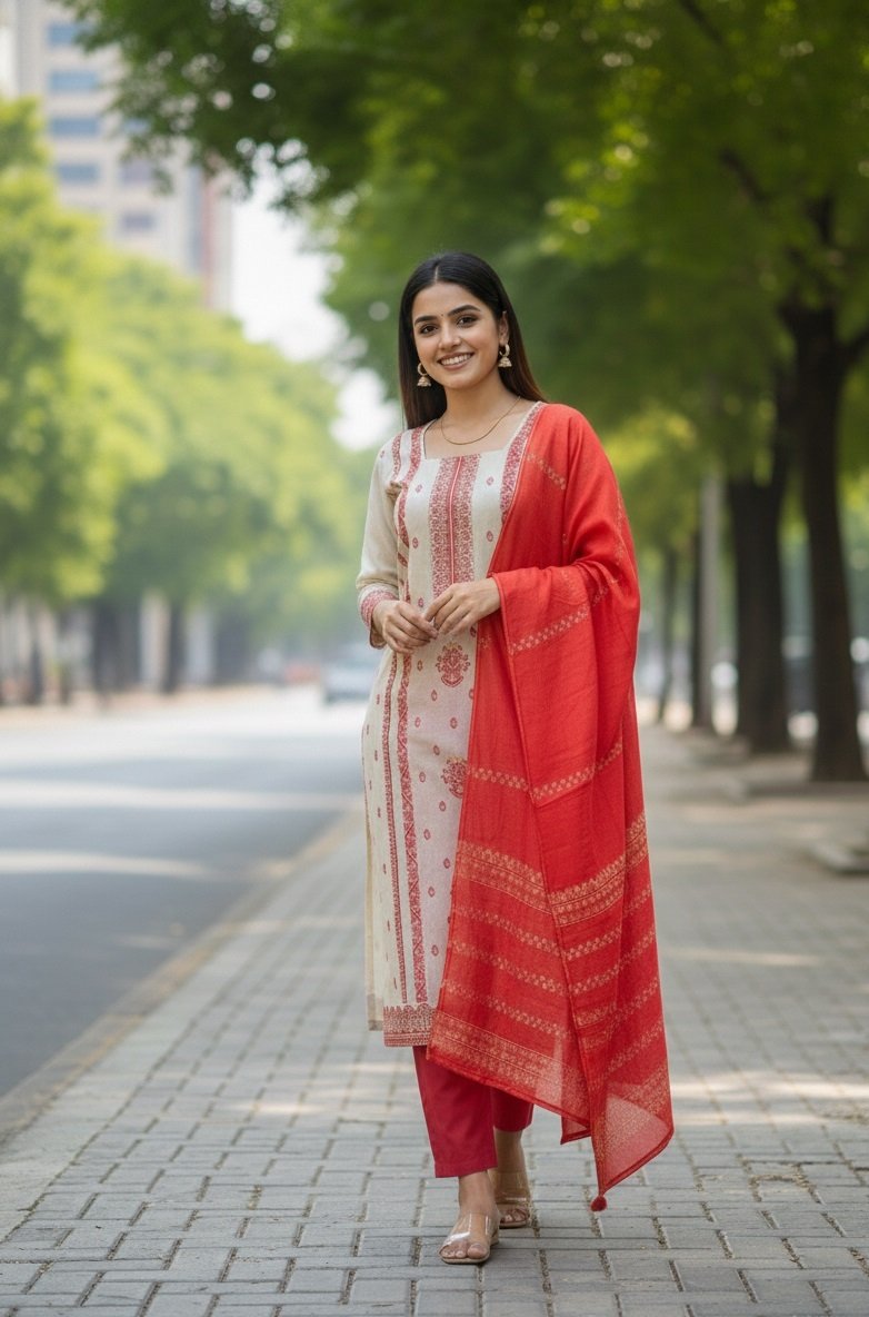 Red Woven/printed Pattern Kurti