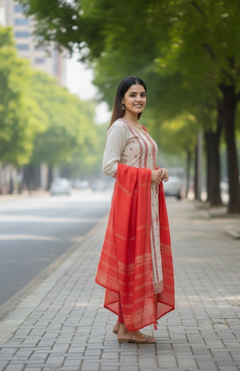 Red Woven/printed Pattern Kurti