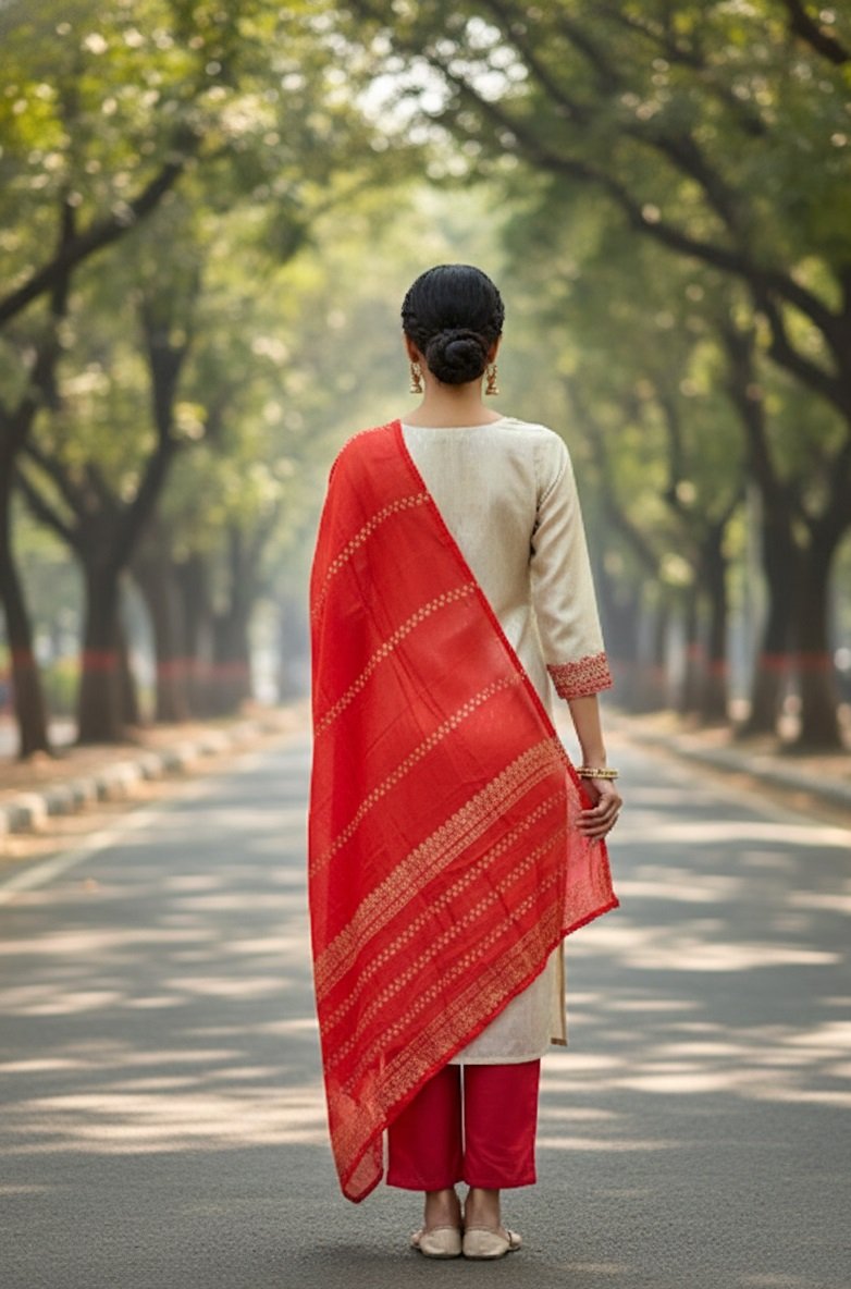 Red Woven/printed Pattern Kurti