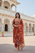 Orange Embroidery Sequance Work Kurti