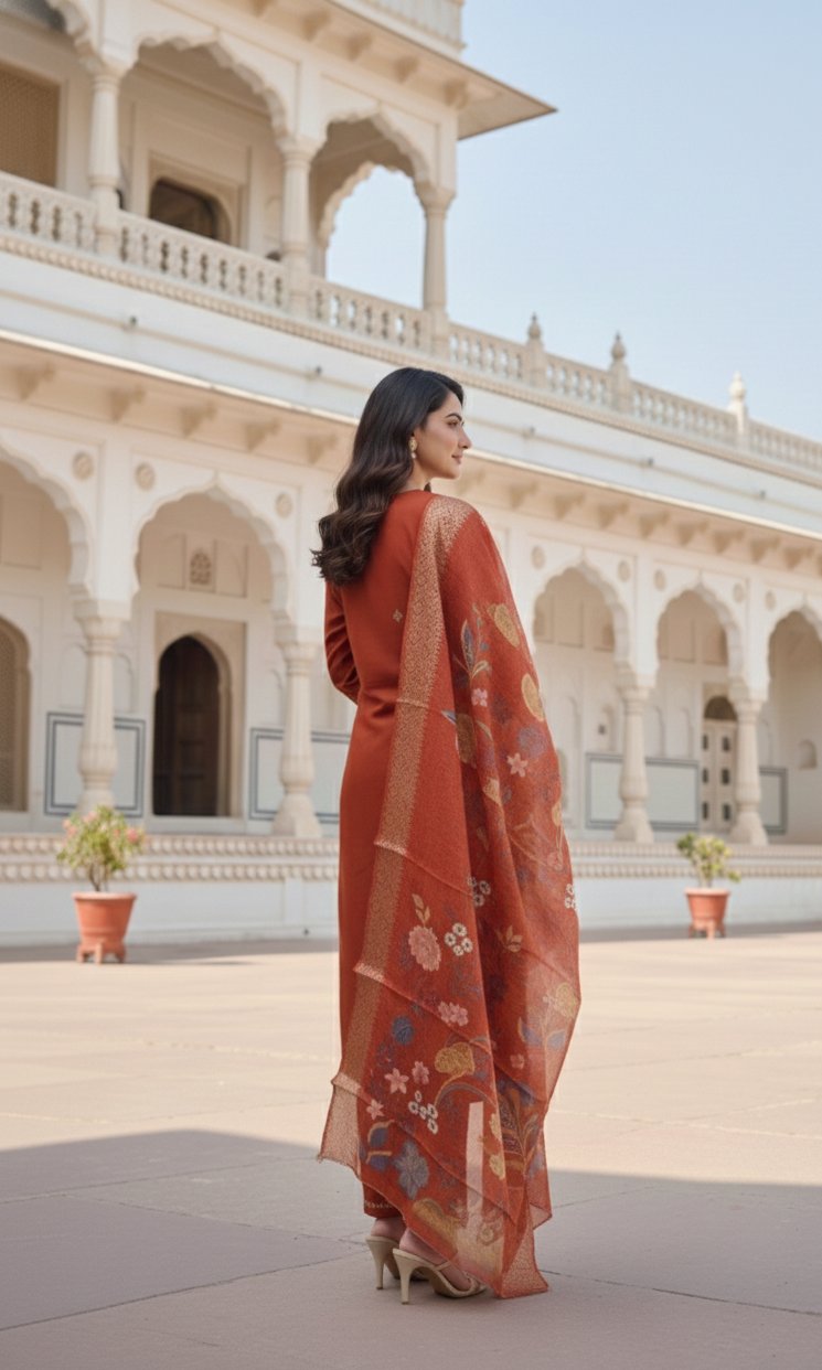 Orange Embroidery Sequance Work Kurti
