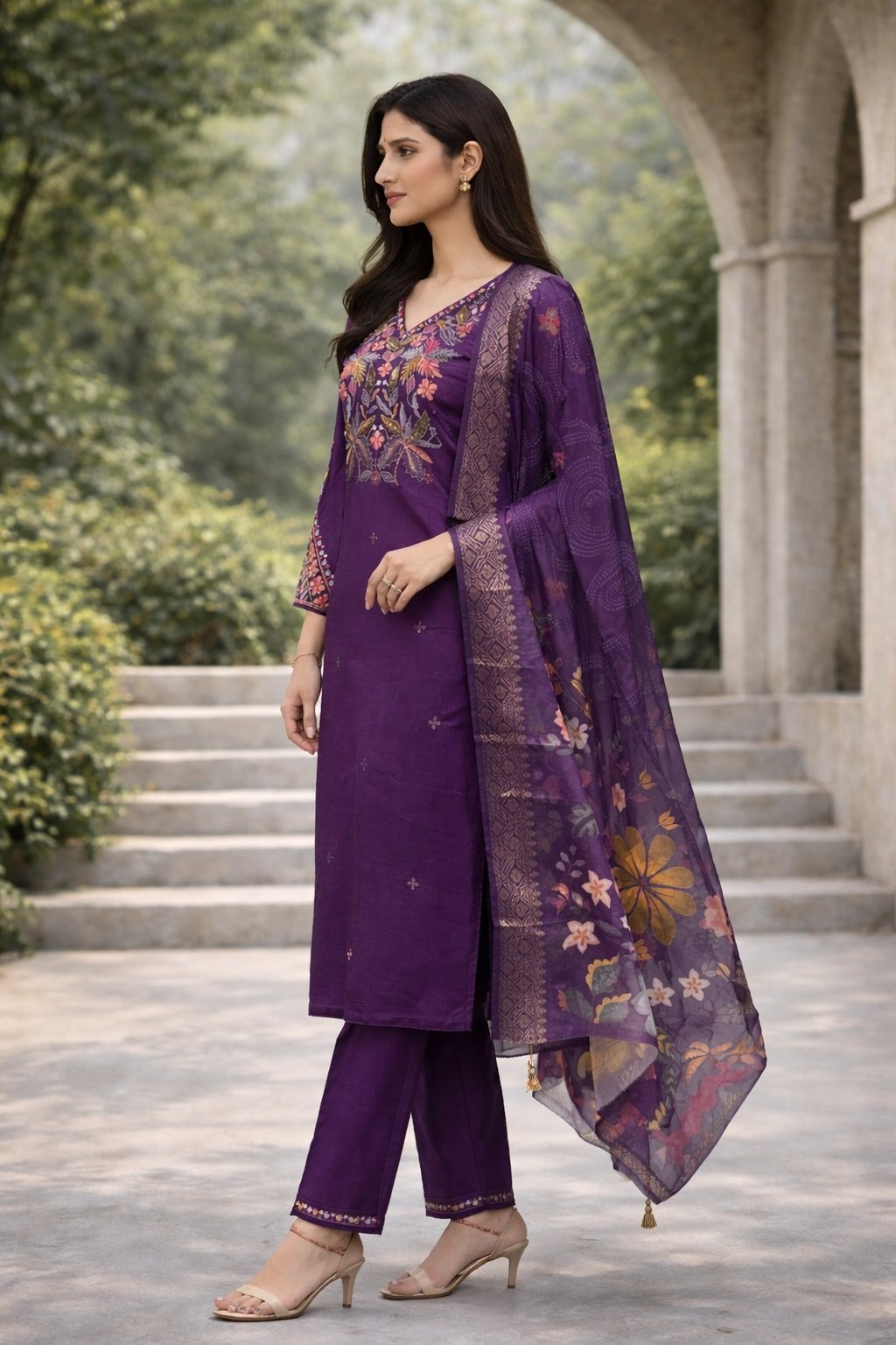 Purple Embroidery Sequance Work Kurti