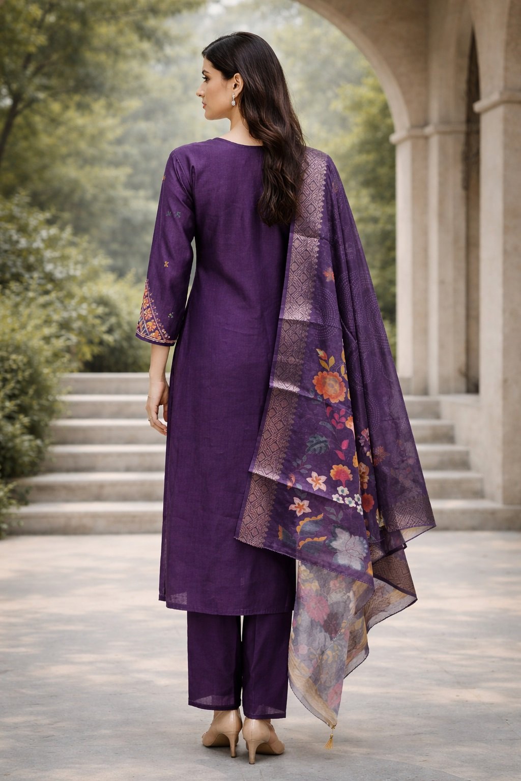 Purple Embroidery Sequance Work Kurti