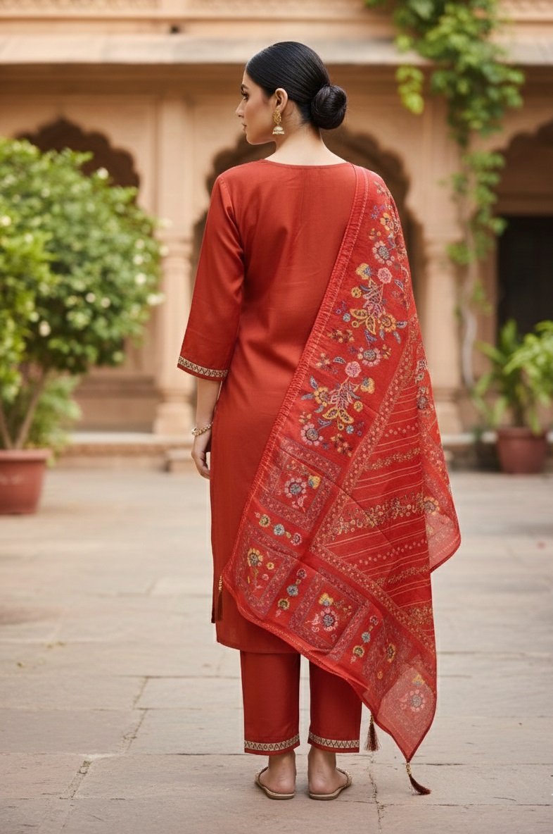 Orange Embroidery Sequance Work Kurti
