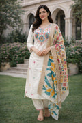 White Embroidery Multi Sequance Work Kurti