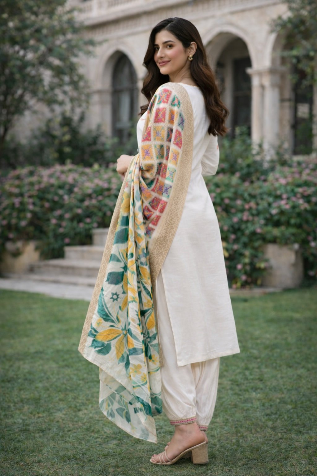 White Embroidery Multi Sequance Work Kurti