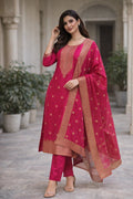 Pink Embroidery Woven Zari Work Kurti