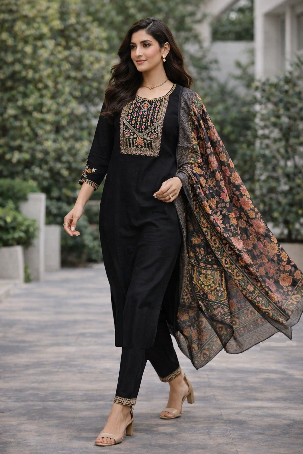 Black Embroidery Multi Sequance Work Kurti