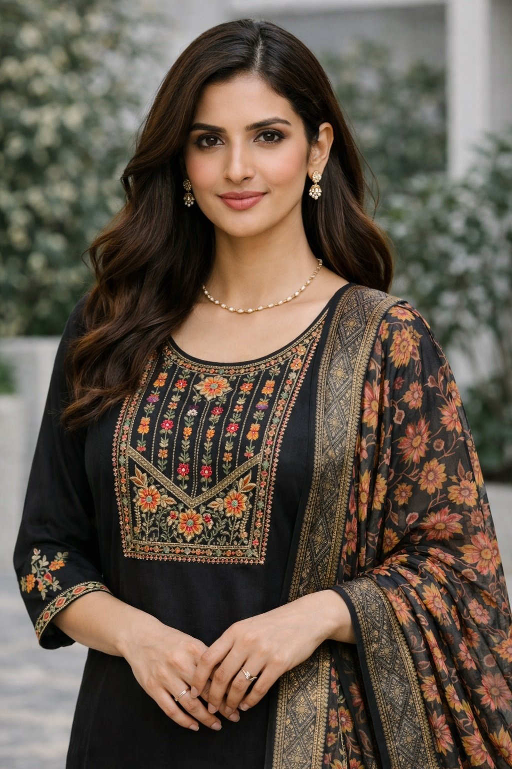 Black Embroidery Multi Sequance Work Kurti