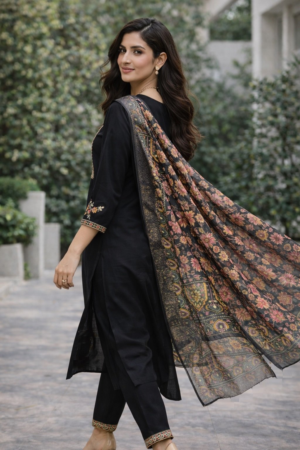 Black Embroidery Multi Sequance Work Kurti