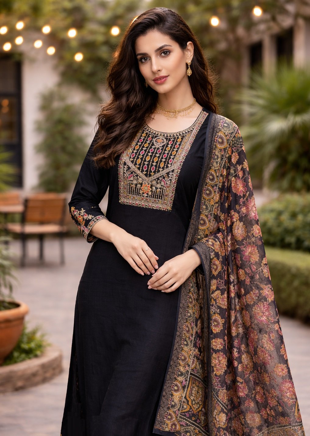 Black Embroidery Multi Sequance Work Kurti