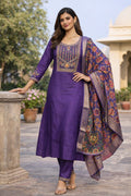 Purple Embroidery Multi Sequance Work Kurti