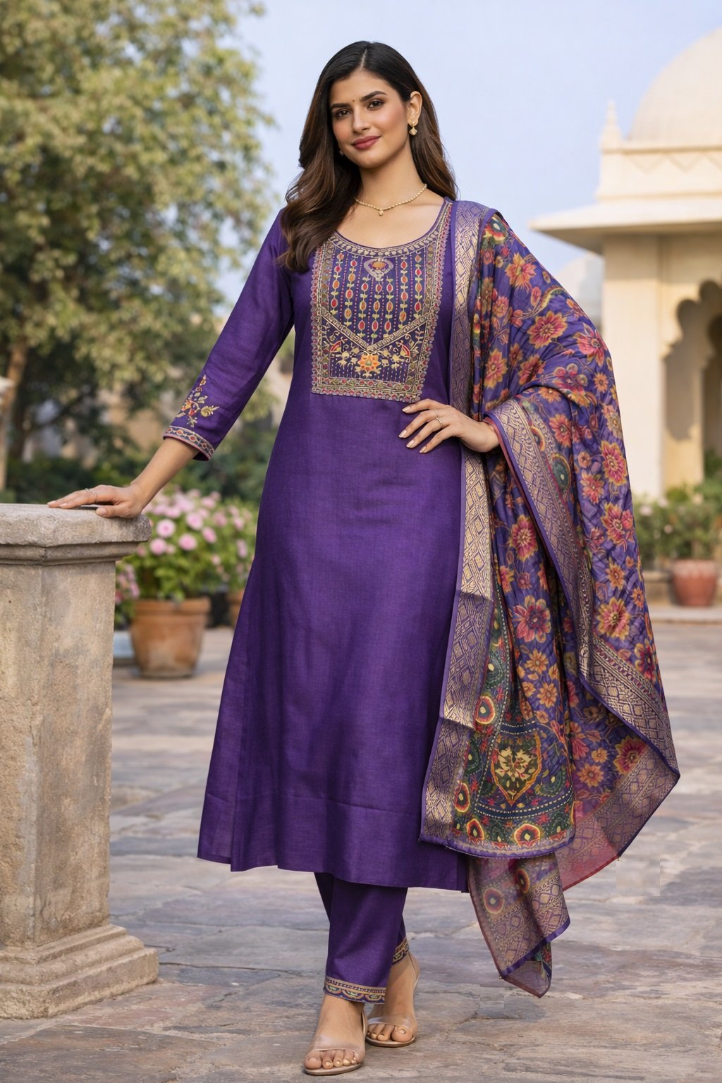 Purple Embroidery Multi Sequance Work Kurti