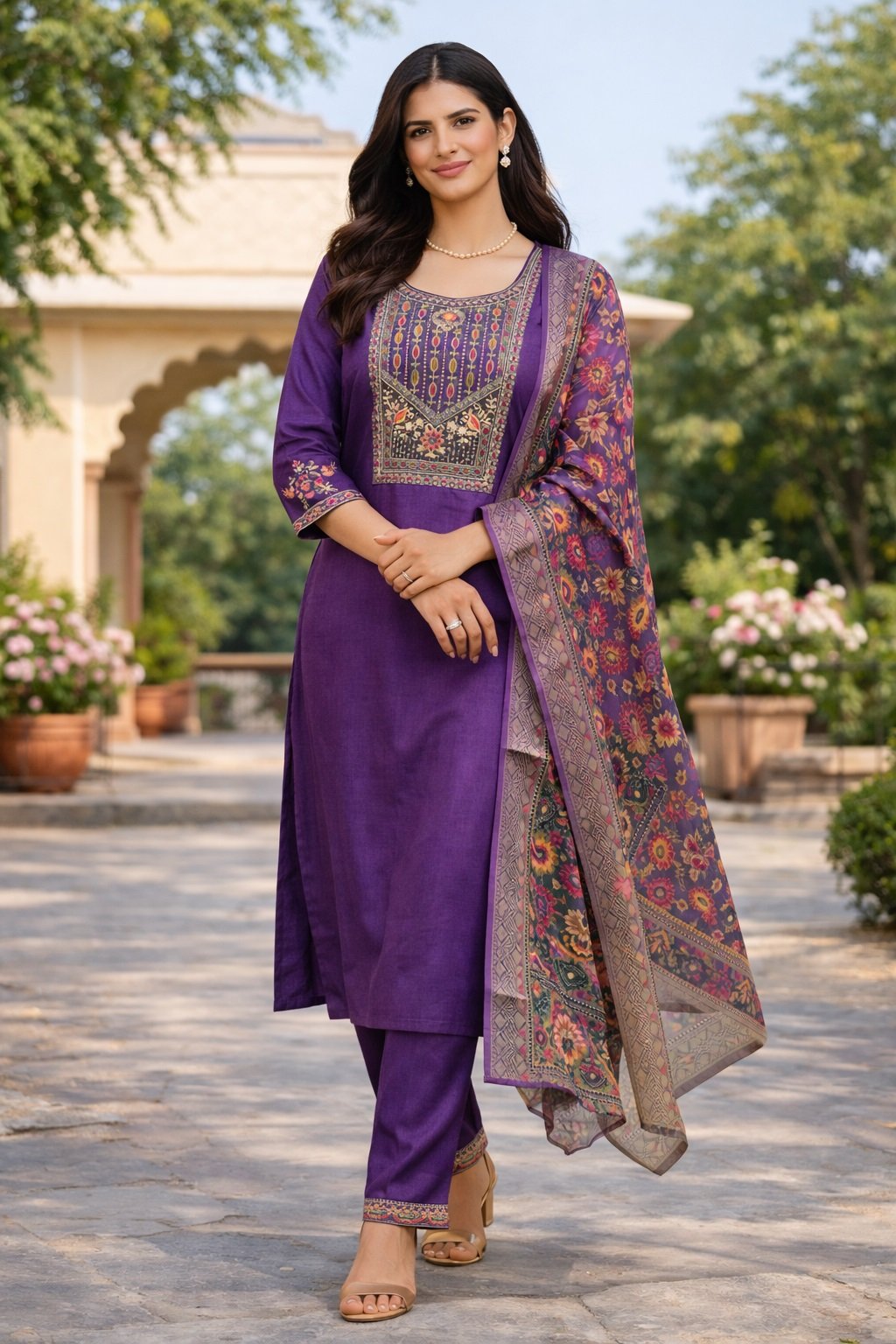 Purple Embroidery Multi Sequance Work Kurti
