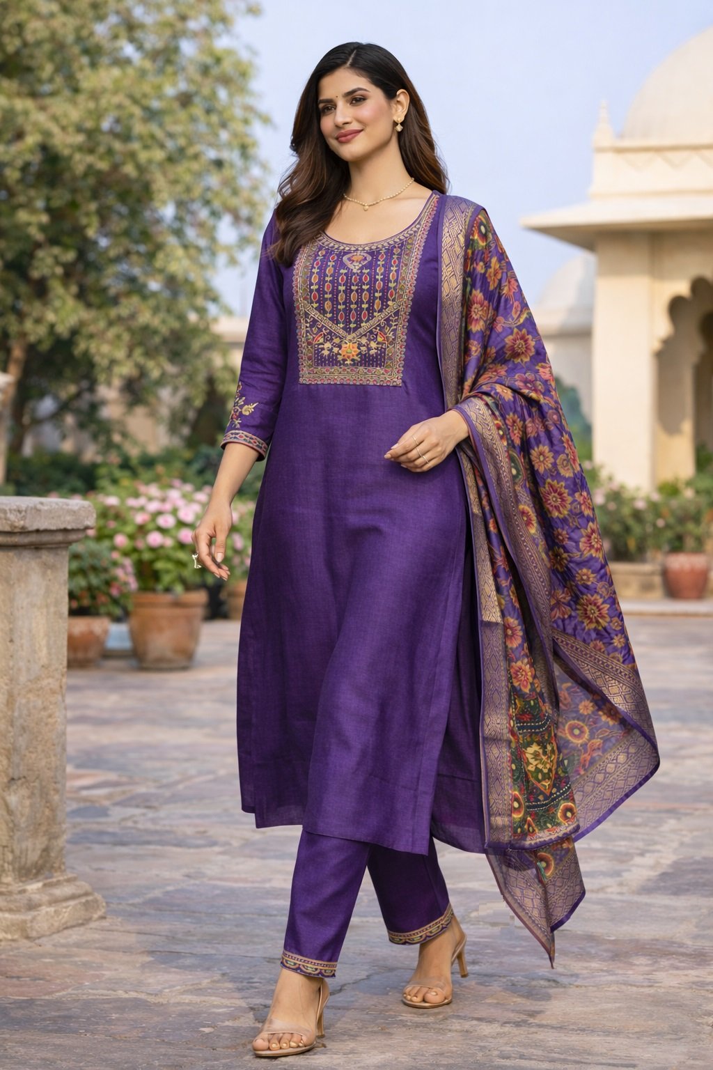 Purple Embroidery Multi Sequance Work Kurti
