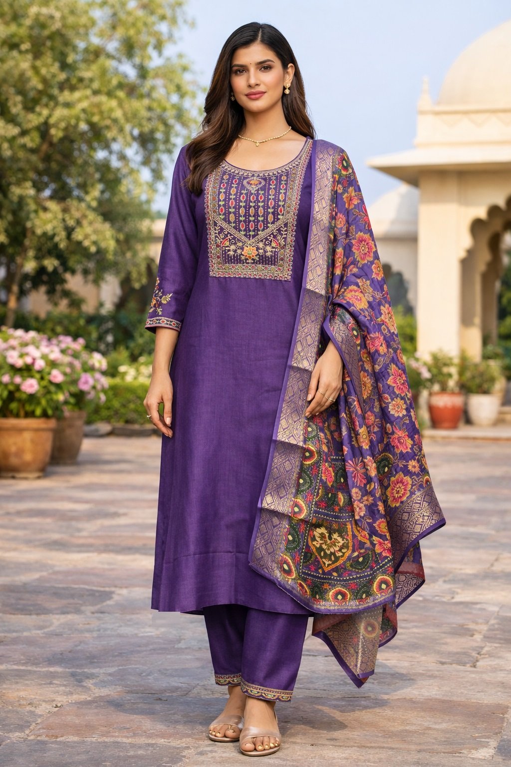 Purple Embroidery Multi Sequance Work Kurti