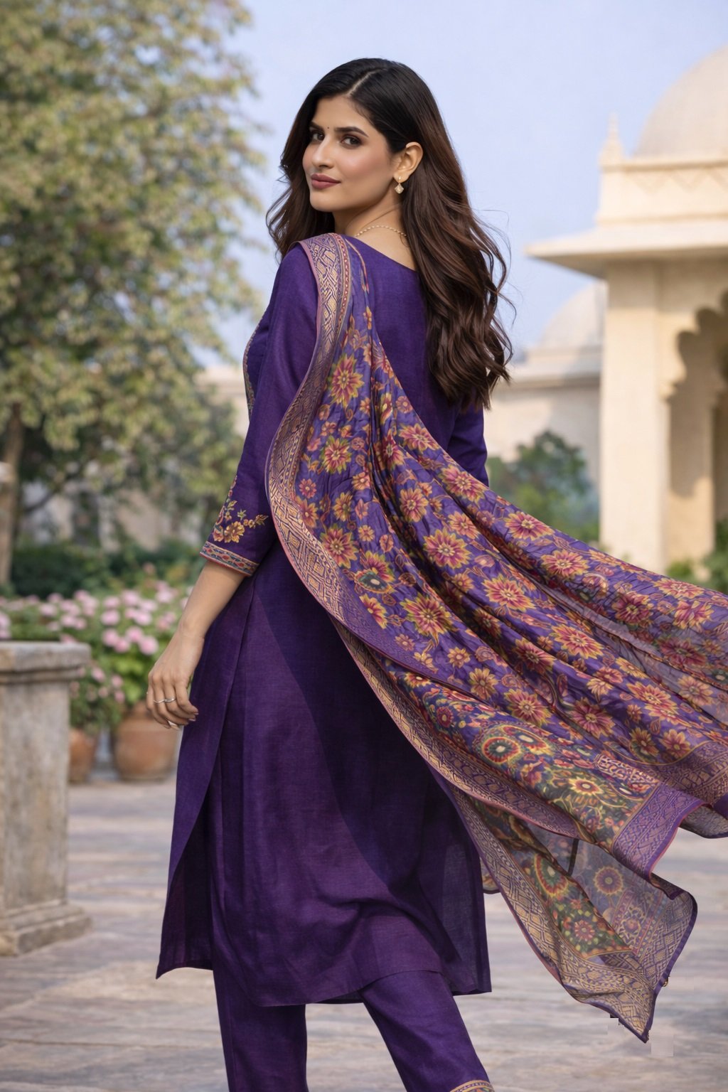 Purple Embroidery Multi Sequance Work Kurti