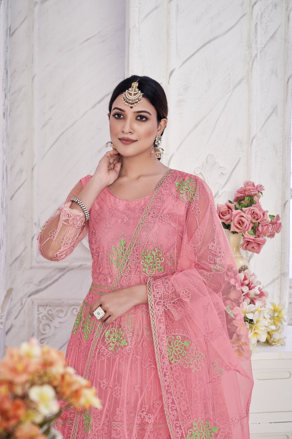 Pink Net Anarkali Suit