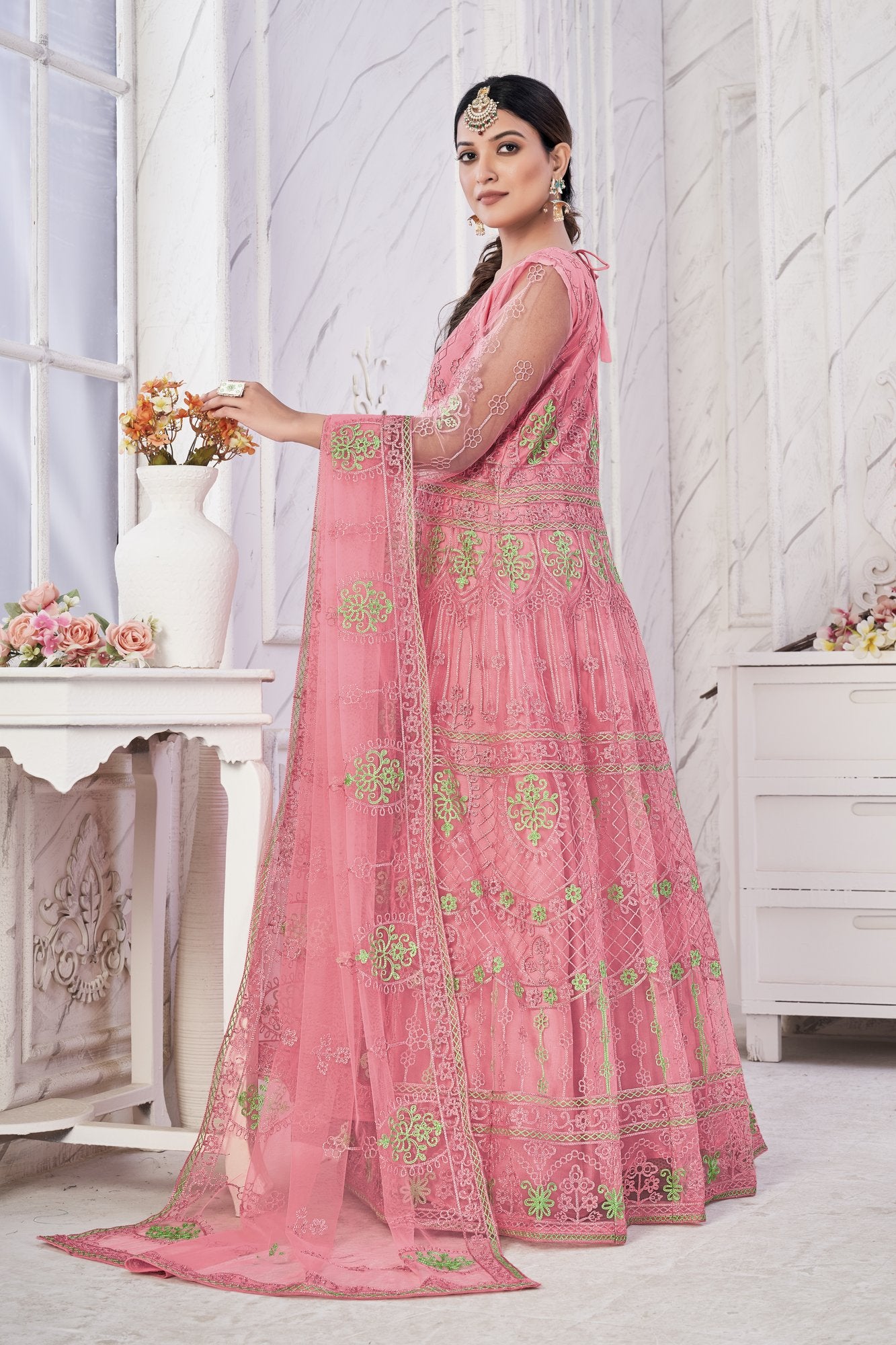 Pink Net Anarkali Suit