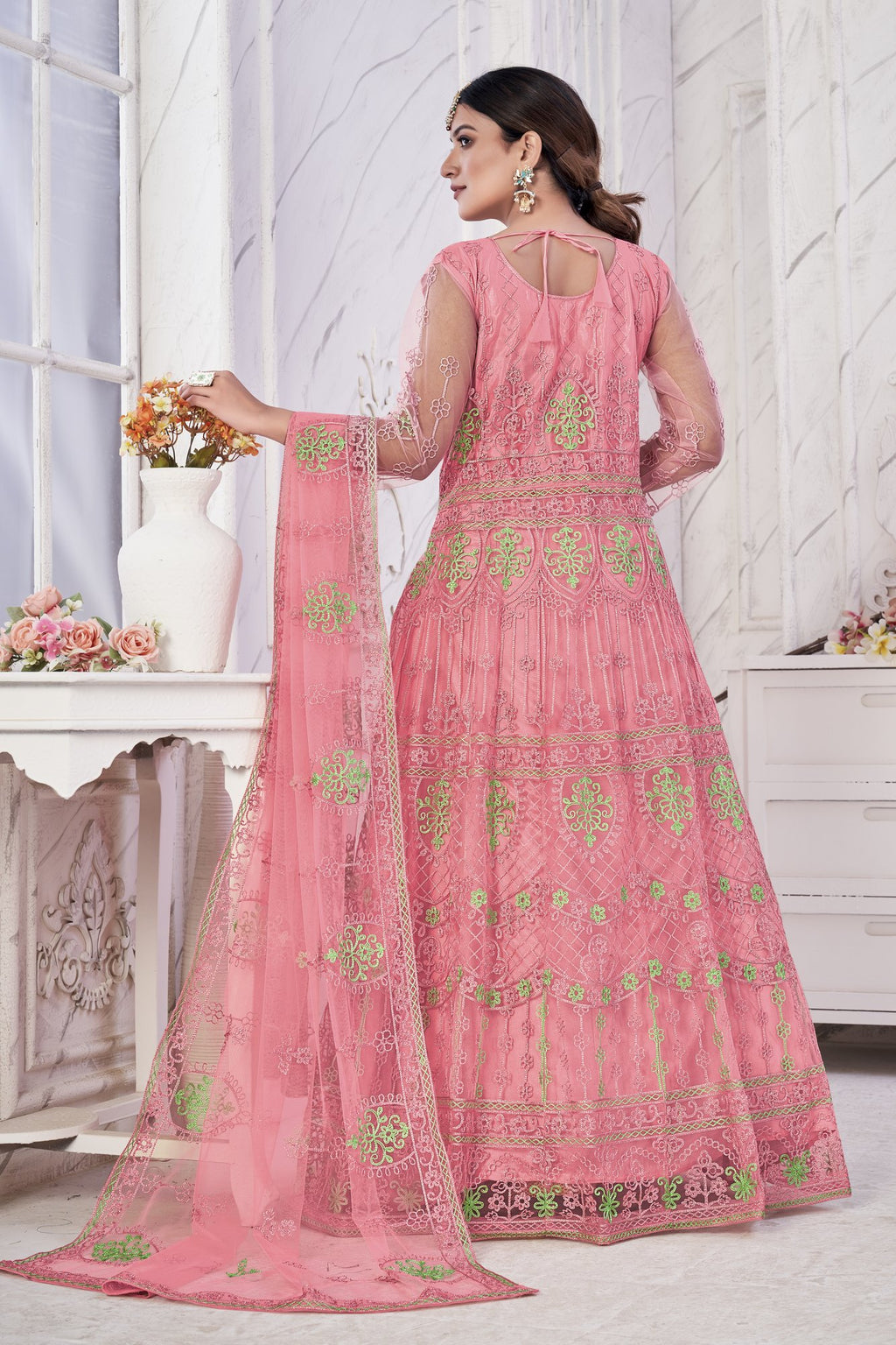 Pink Net Anarkali Suit