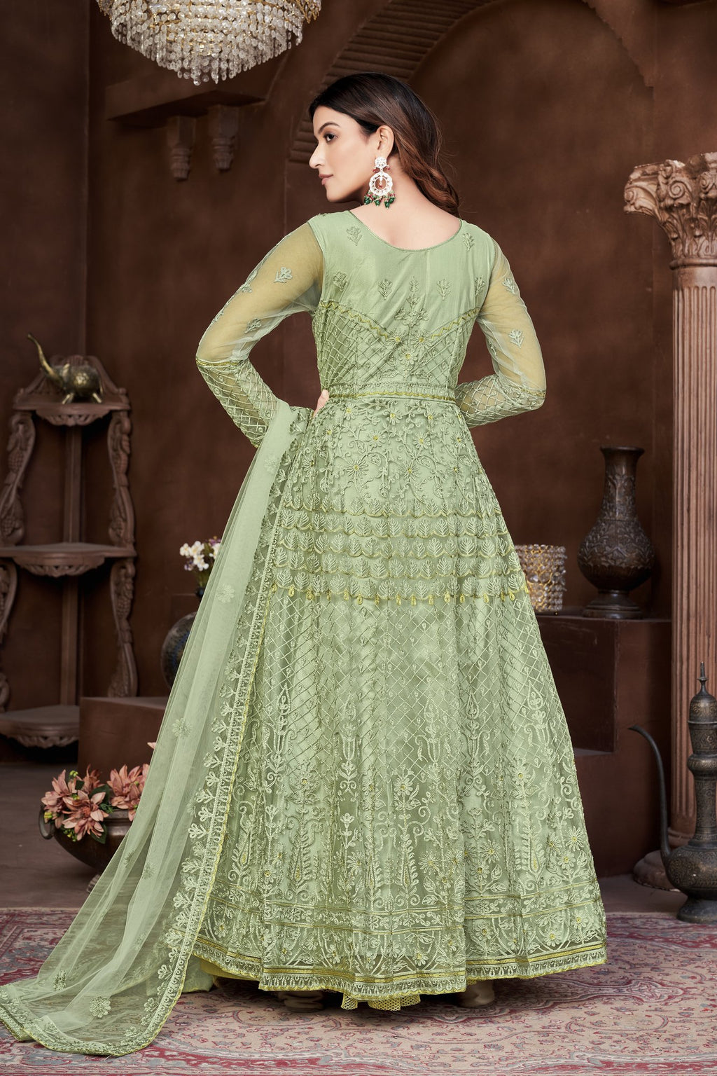 Green Net Anarkali Suit