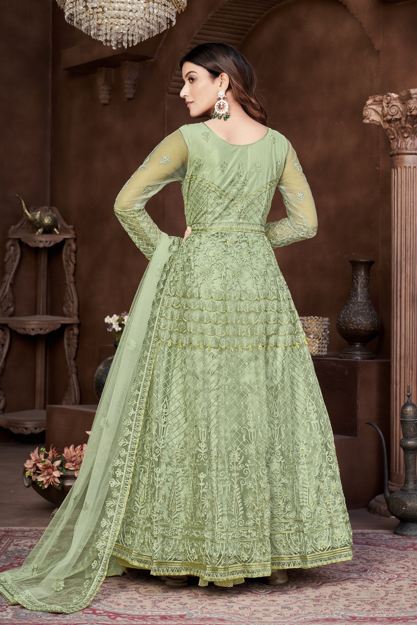 Green Net Anarkali Suit