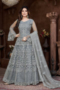 Grey Net Anarkali Suit