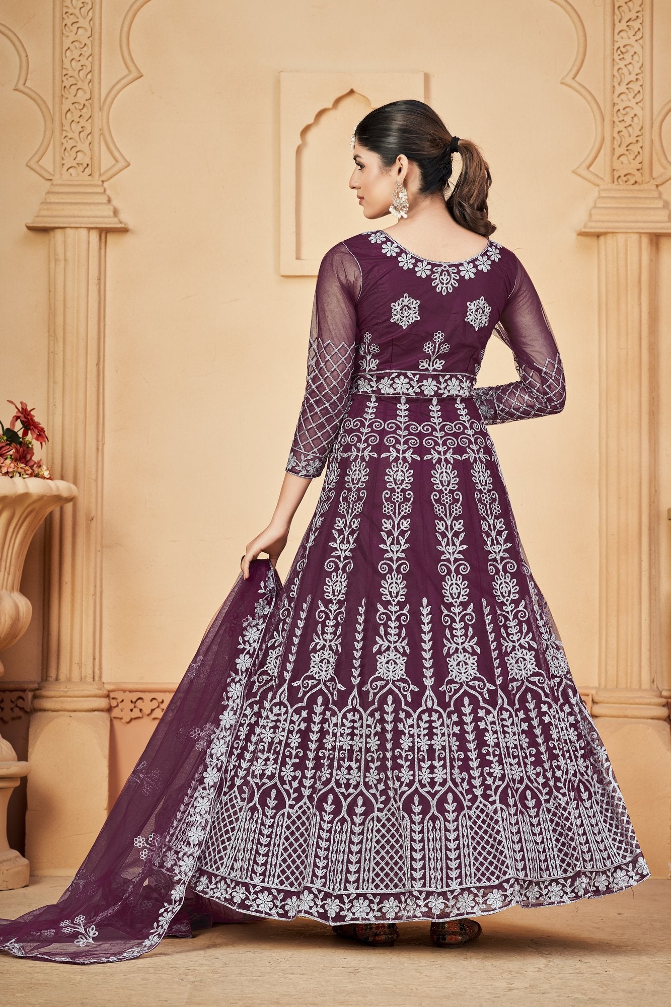 Purple Net Anarkali Suit