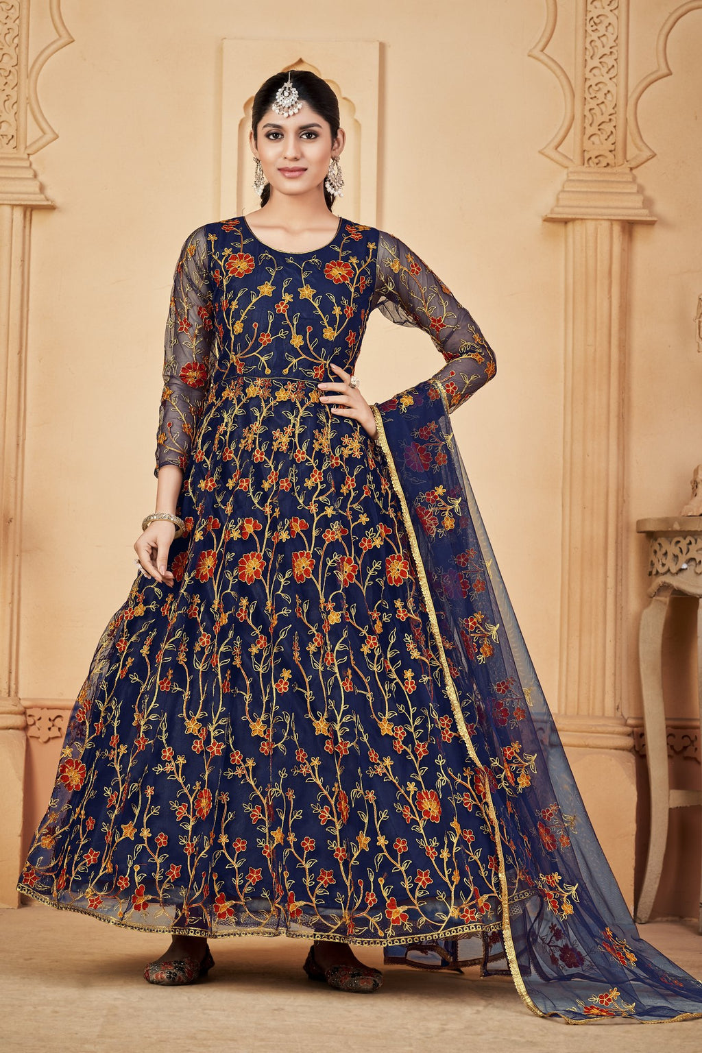 Blue Net Anarkali Suit
